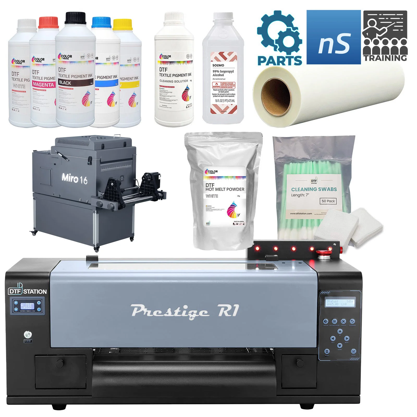 Prestige R1 DTF Printer & Miro 16 Shaker and Dryer Bundle (Virtual Training)